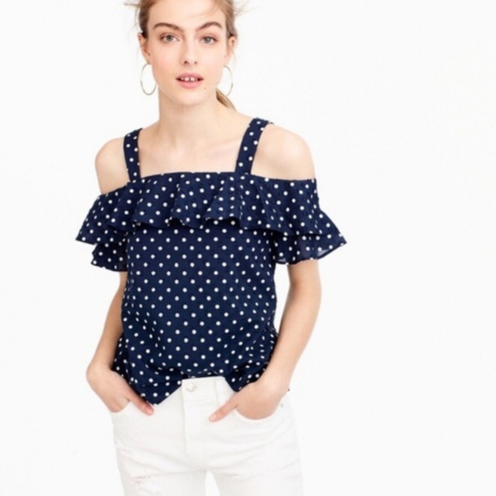 J. Crew Navy Polka Dot Cold Shoulder